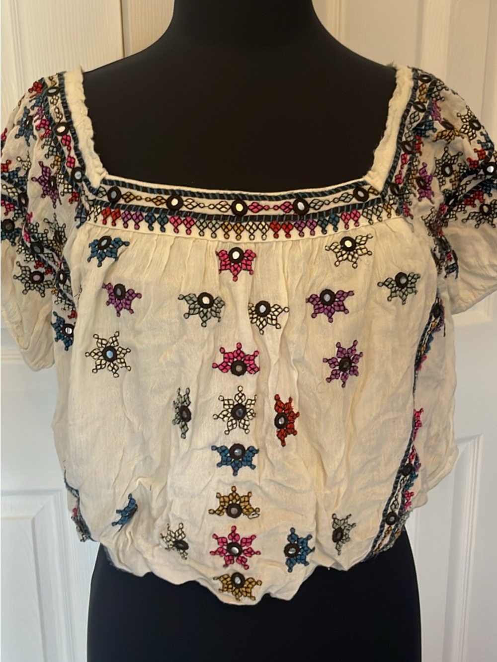 Free People Aurora Embroidered Top XS